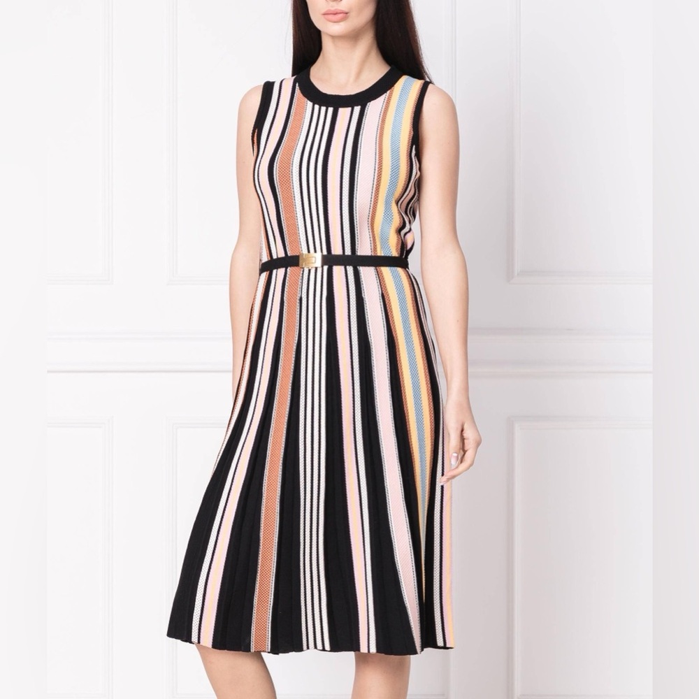 New Tory Burch Striped Sleeveless Sweaterdress In Webbing Stripe - Picture 2 of 5